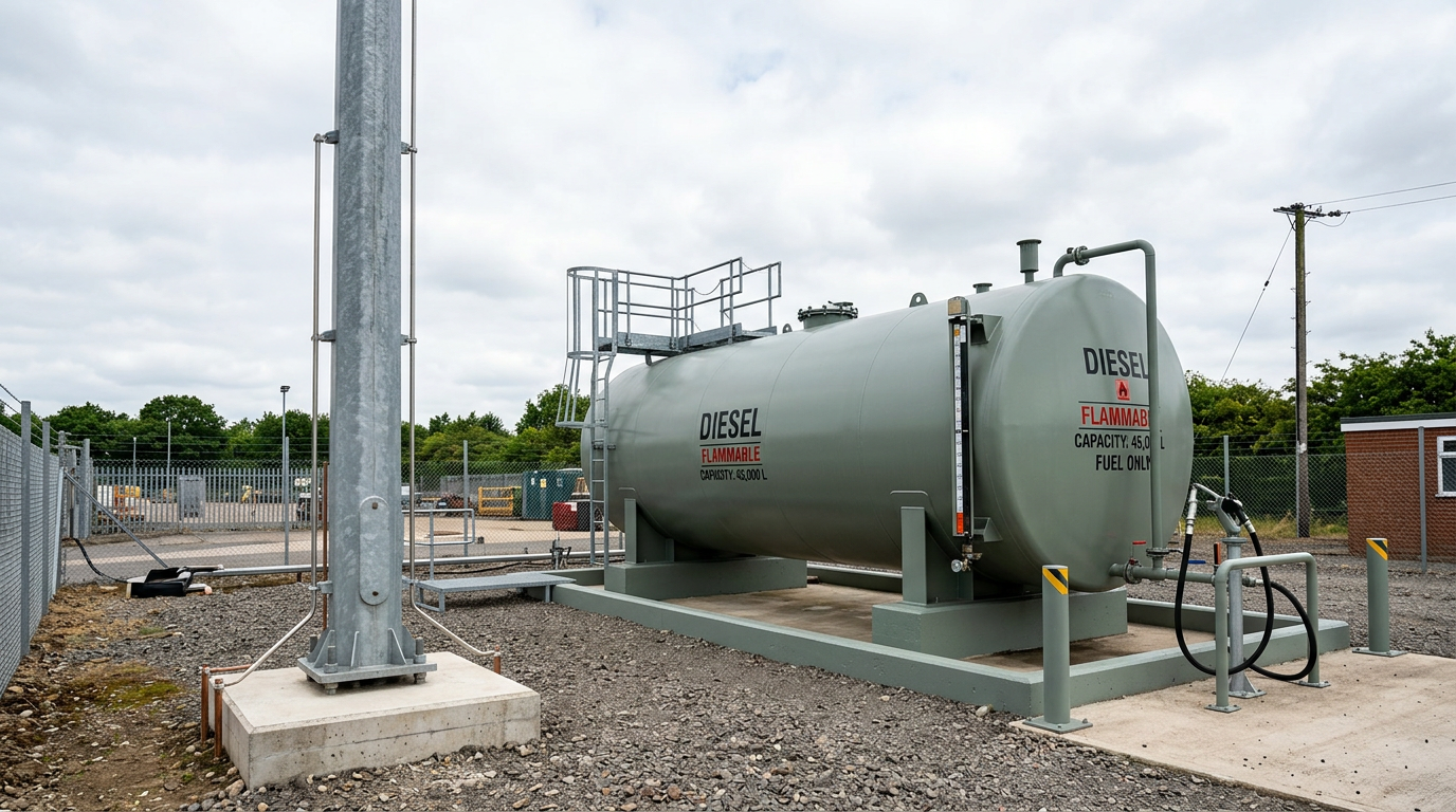 lightning mast protecting a diesel tank